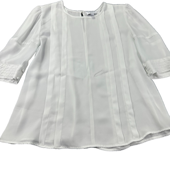 Current Air LA Gorgeous White pleated Blouse with balloon Short Sleeve Sz Large - Picture 10 of 13
